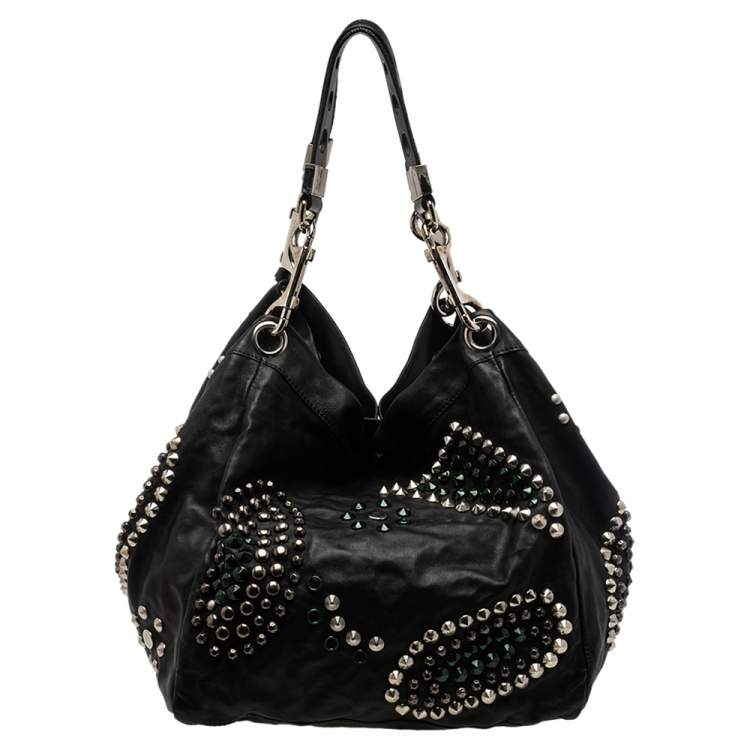 Pre Owned Jimmy Choo Black Soft Leather Studded Tote