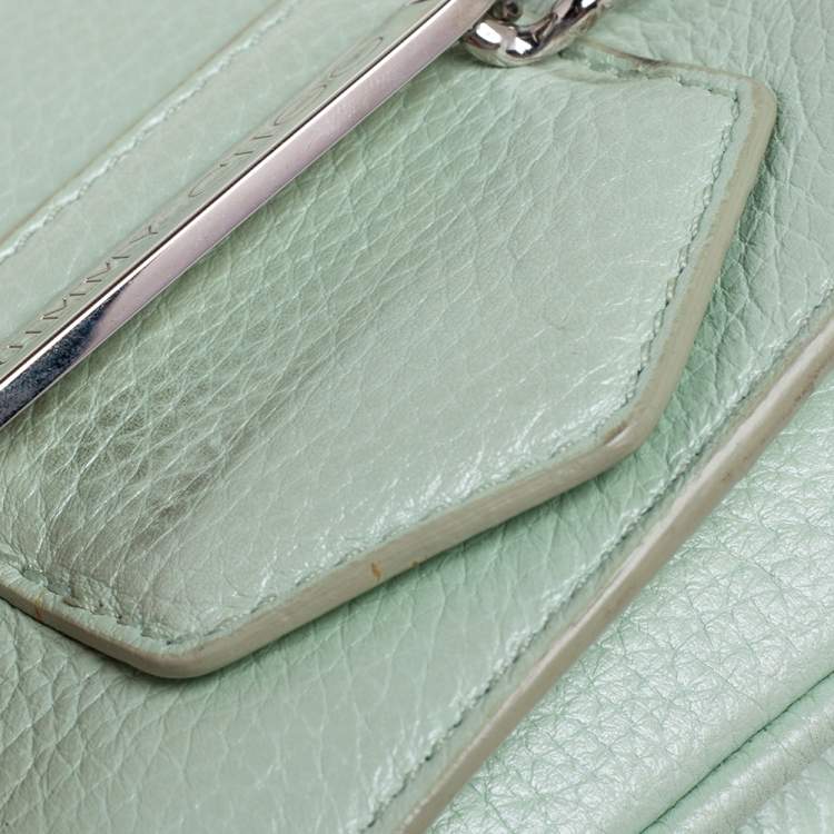 Pre Owned Jimmy Choo Metallic Mint Green Leather Shadow Chain Bag