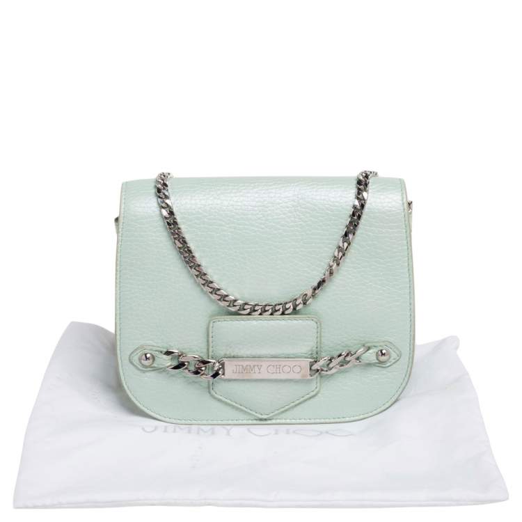 Pre Owned Jimmy Choo Metallic Mint Green Leather Shadow Chain Bag