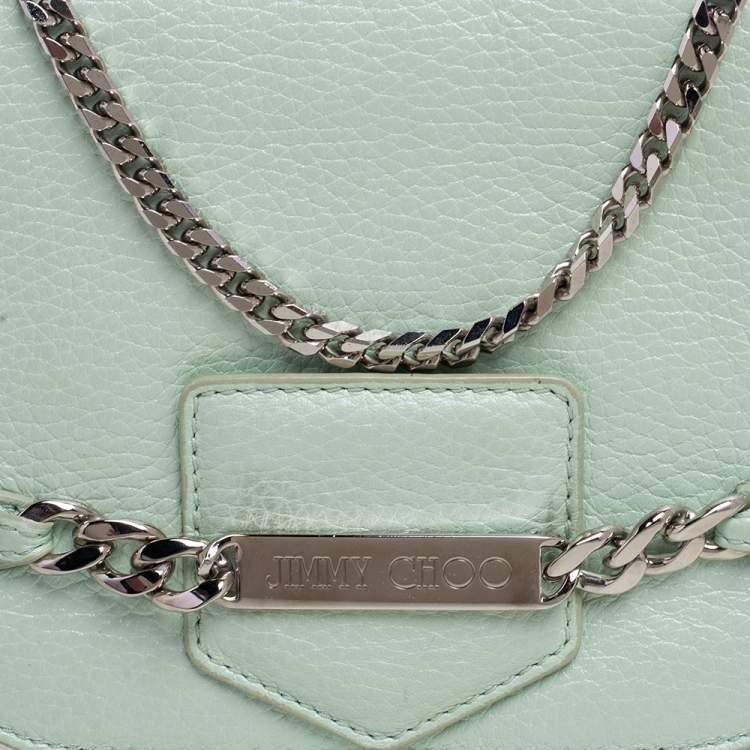 Pre Owned Jimmy Choo Metallic Mint Green Leather Shadow Chain Bag