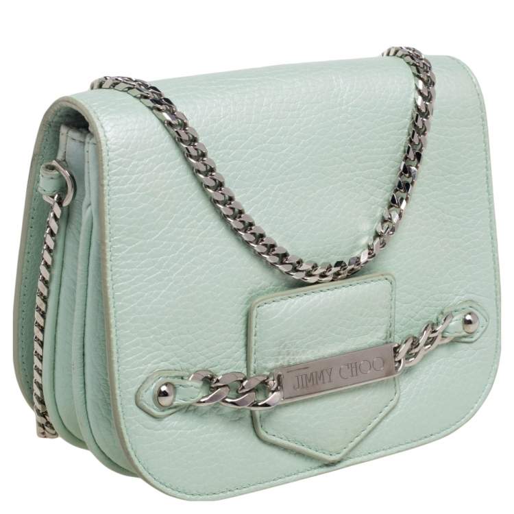 Pre Owned Jimmy Choo Metallic Mint Green Leather Shadow Chain Bag
