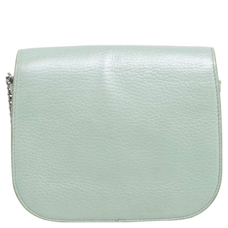 Pre Owned Jimmy Choo Metallic Mint Green Leather Shadow Chain Bag