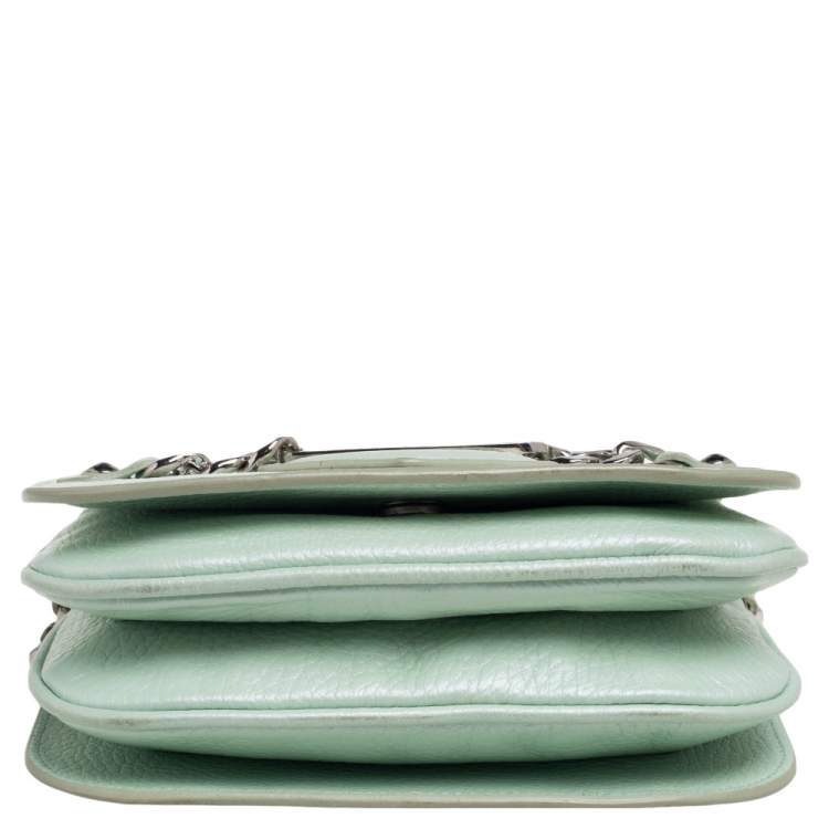Pre Owned Jimmy Choo Metallic Mint Green Leather Shadow Chain Bag