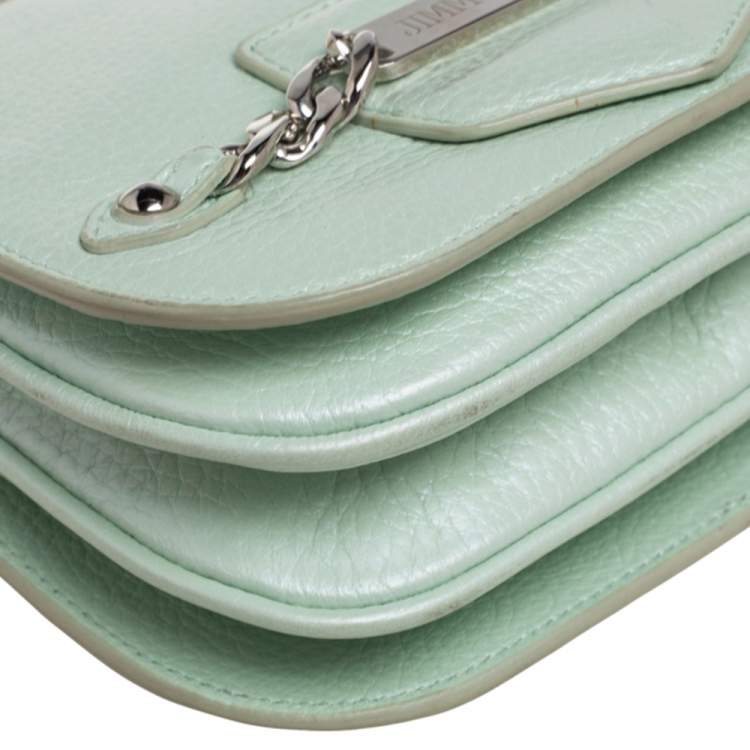 Pre Owned Jimmy Choo Metallic Mint Green Leather Shadow Chain Bag