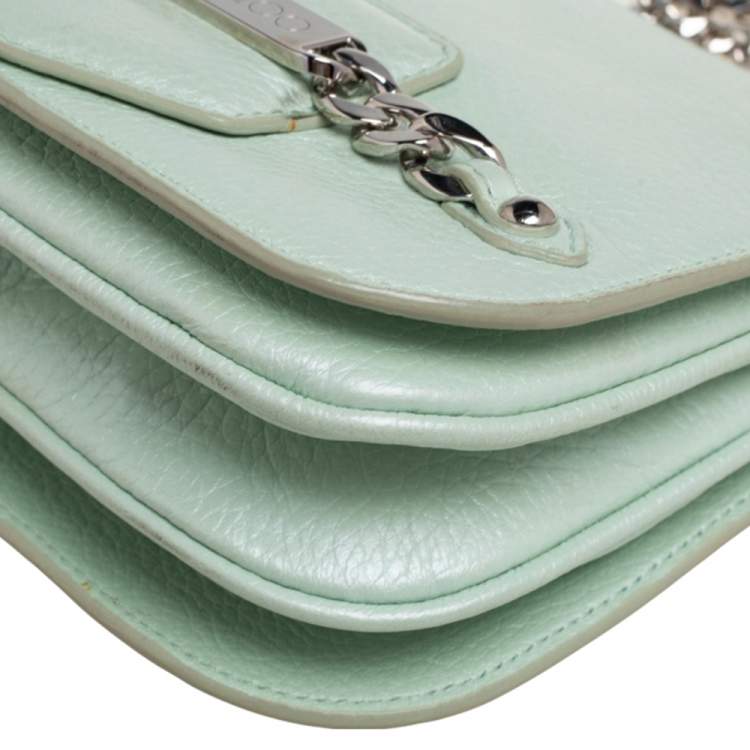 Pre Owned Jimmy Choo Metallic Mint Green Leather Shadow Chain Bag