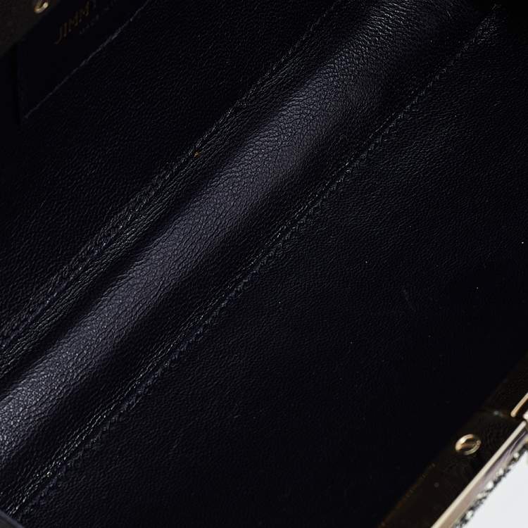 Pre Owned Jimmy Choo Gold/Black Coarse Glitter Ellipse Chain Clutch 