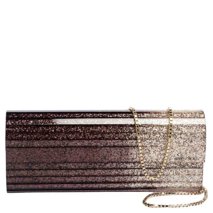 Pre Owned Jimmy Choo Brown Ombre Glitter Acrylic Sweetie Chain Clutch