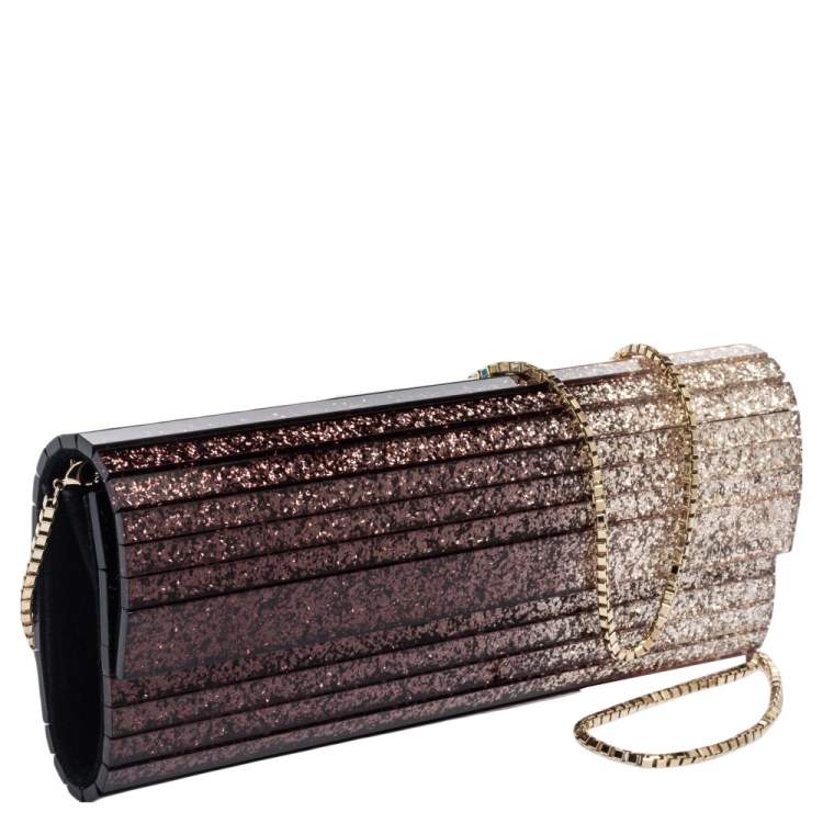 Pre Owned Jimmy Choo Brown Ombre Glitter Acrylic Sweetie Chain Clutch