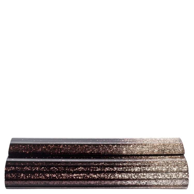 Pre Owned Jimmy Choo Brown Ombre Glitter Acrylic Sweetie Chain Clutch