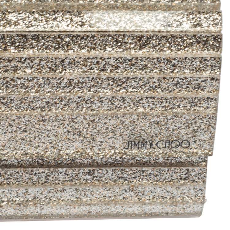 Pre Owned Jimmy Choo Gold Champagne Glitter Acrylic Sweetie Chain Clutch