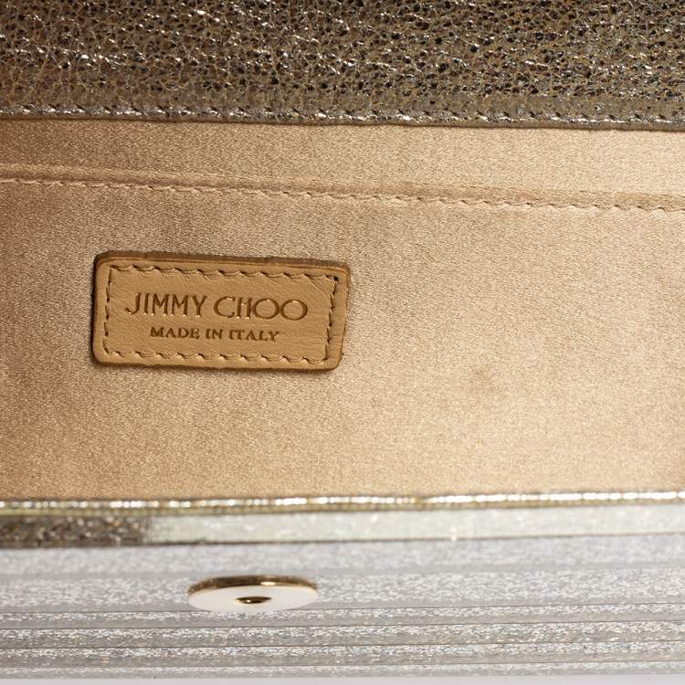 Pre Owned Jimmy Choo Gold Champagne Glitter Acrylic Sweetie Chain Clutch