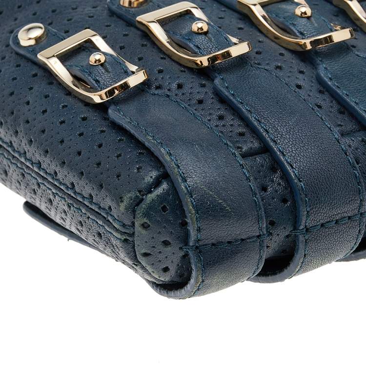 مملوكة مسبقًا Jimmy Choo Blue Leather Brix Chain Clutch