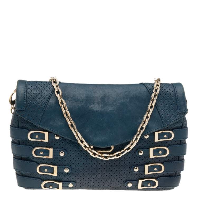 مملوكة مسبقًا Jimmy Choo Blue Leather Brix Chain Clutch