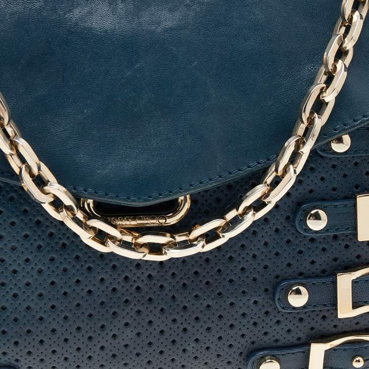 مملوكة مسبقًا Jimmy Choo Blue Leather Brix Chain Clutch
