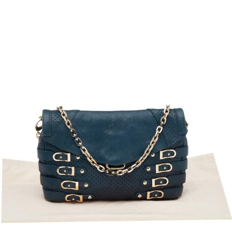 مملوكة مسبقًا Jimmy Choo Blue Leather Brix Chain Clutch