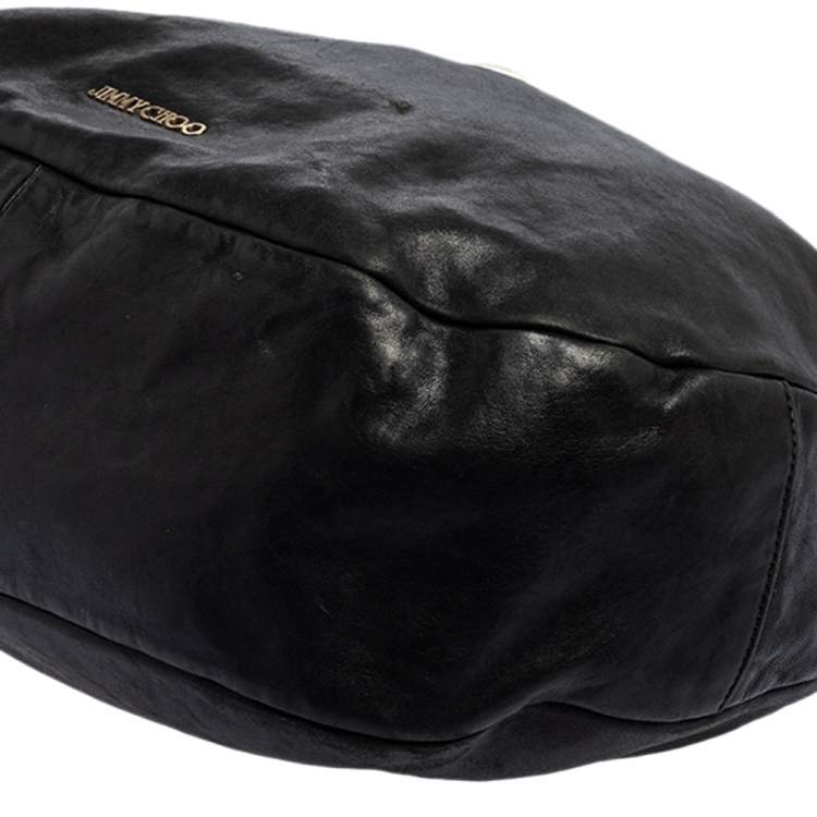 Pre Owned Jimmy Choo Black Leather and Snakeskin Trim Sky Hobo