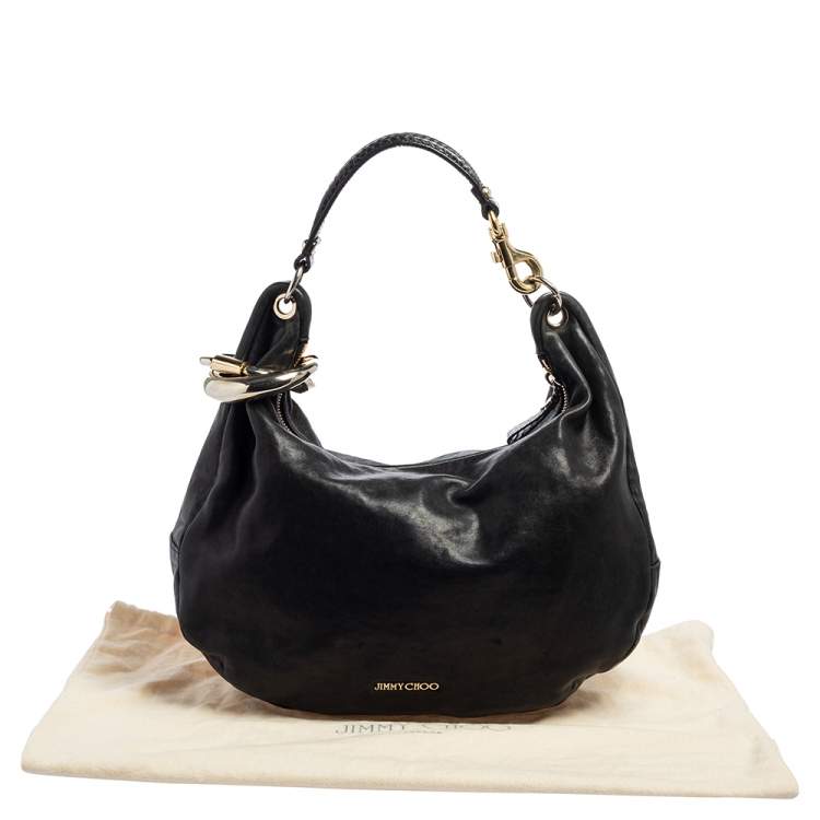 Pre Owned Jimmy Choo Black Leather and Snakeskin Trim Sky Hobo