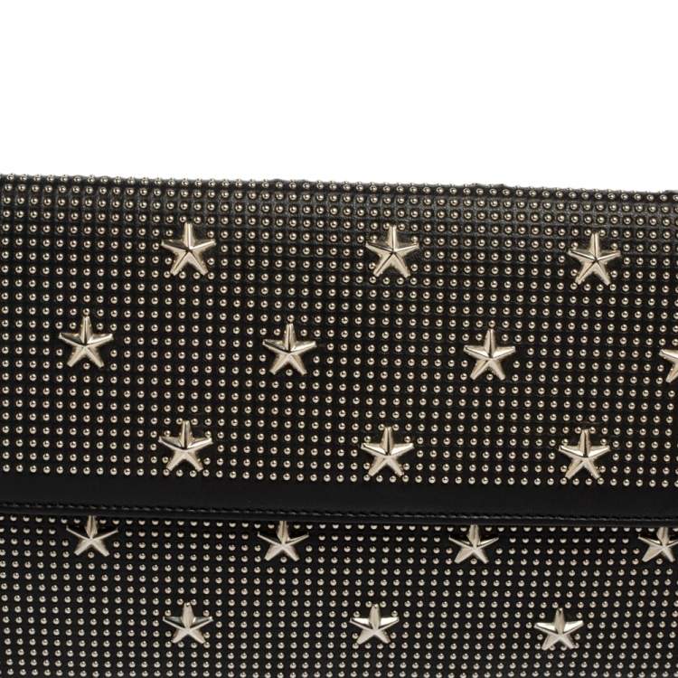 Pre Owned Jimmy Choo Black Leather Star Studded Flap Clutch