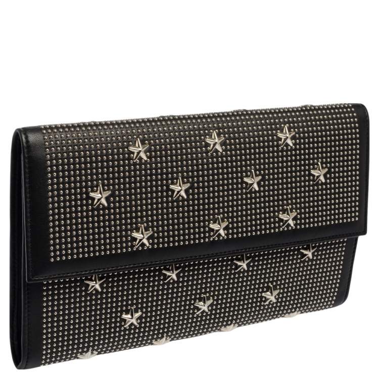 Pre Owned Jimmy Choo Black Leather Star Studded Flap Clutch