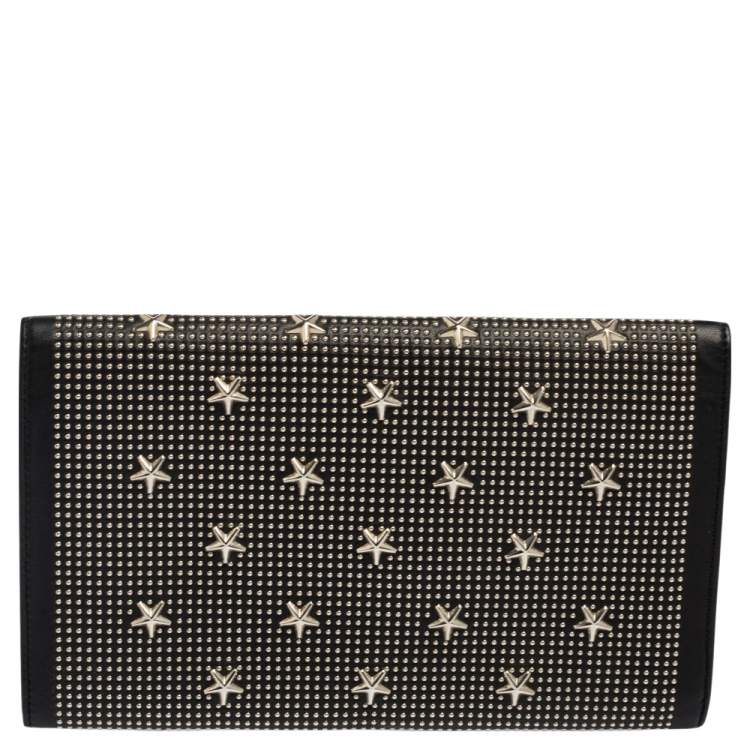 Pre Owned Jimmy Choo Black Leather Star Studded Flap Clutch