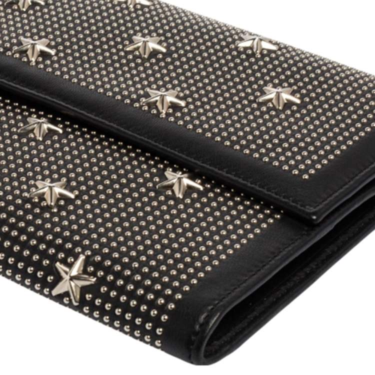 Pre Owned Jimmy Choo Black Leather Star Studded Flap Clutch
