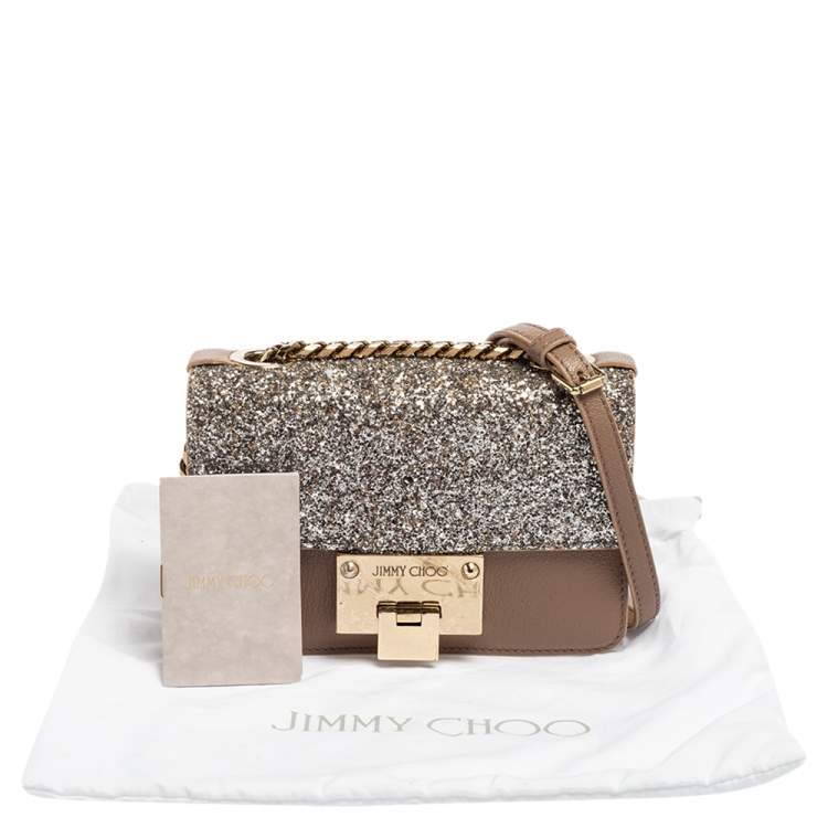 مملوكة مسبقًا Jimmy Choo Taupe/Silver Glitter and Leather Mini Rebel Crossbody Bag