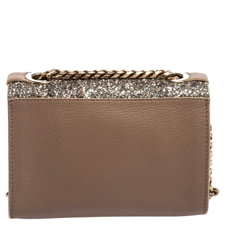 مملوكة مسبقًا Jimmy Choo Taupe/Silver Glitter and Leather Mini Rebel Crossbody Bag