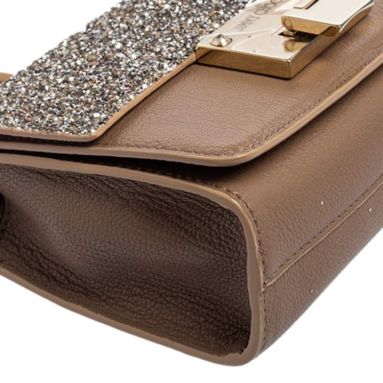 مملوكة مسبقًا Jimmy Choo Taupe/Silver Glitter and Leather Mini Rebel Crossbody Bag
