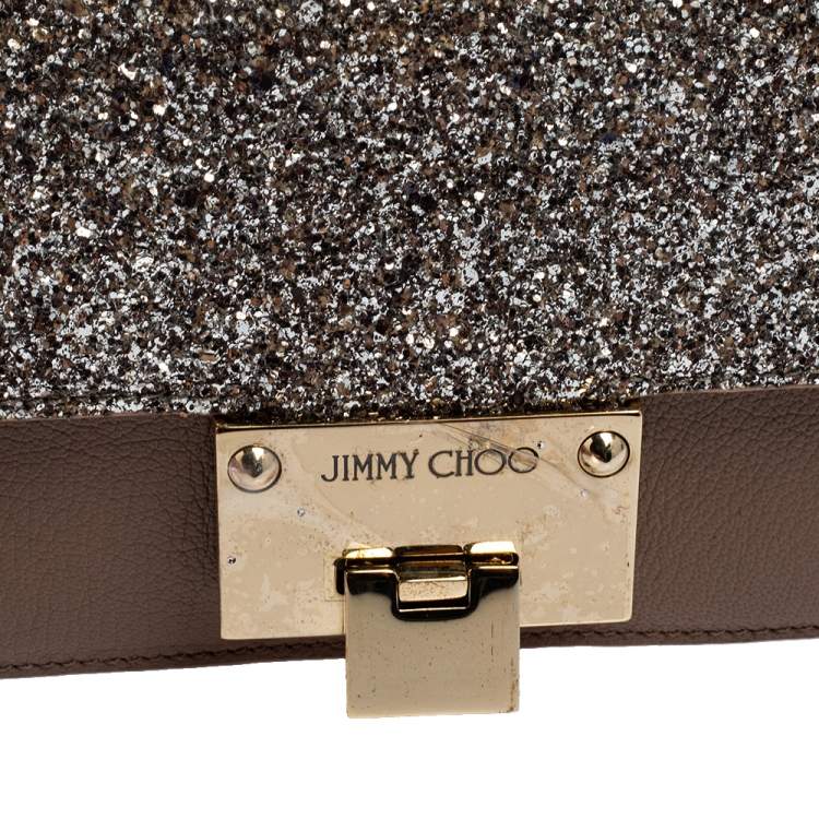 مملوكة مسبقًا Jimmy Choo Taupe/Silver Glitter and Leather Mini Rebel Crossbody Bag