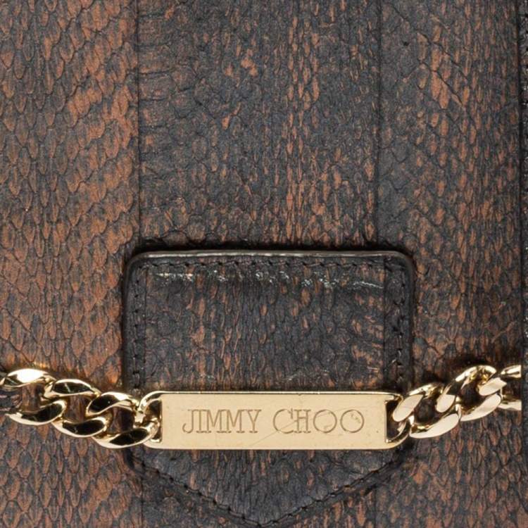 Pre Owned Jimmy Choo Metallic Bronze/Gunmetal Python Shadow Crossbody Bag