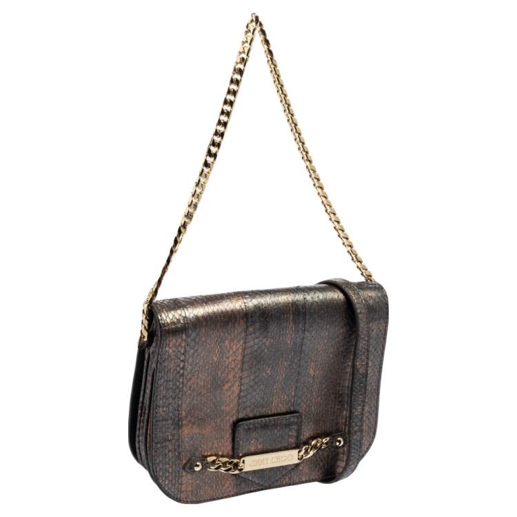 Pre Owned Jimmy Choo Metallic Bronze/Gunmetal Python Shadow Crossbody Bag