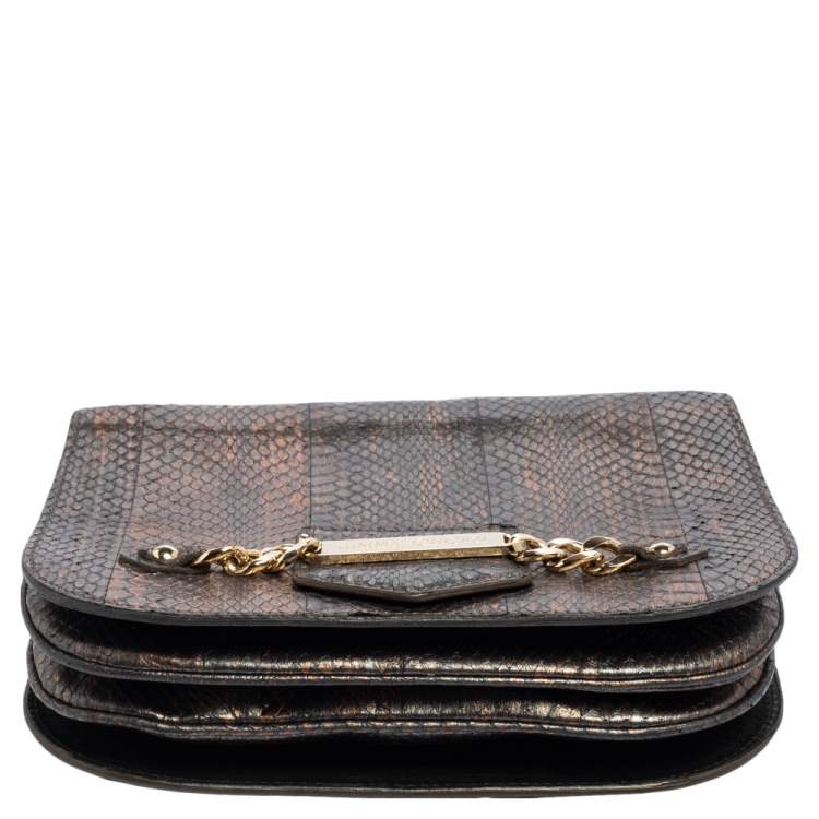 Pre Owned Jimmy Choo Metallic Bronze/Gunmetal Python Shadow Crossbody Bag