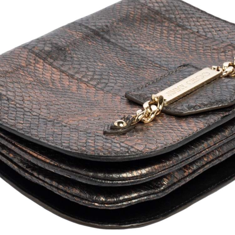 Pre Owned Jimmy Choo Metallic Bronze/Gunmetal Python Shadow Crossbody Bag