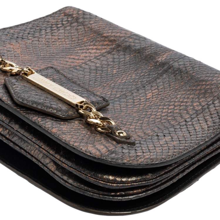 Pre Owned Jimmy Choo Metallic Bronze/Gunmetal Python Shadow Crossbody Bag