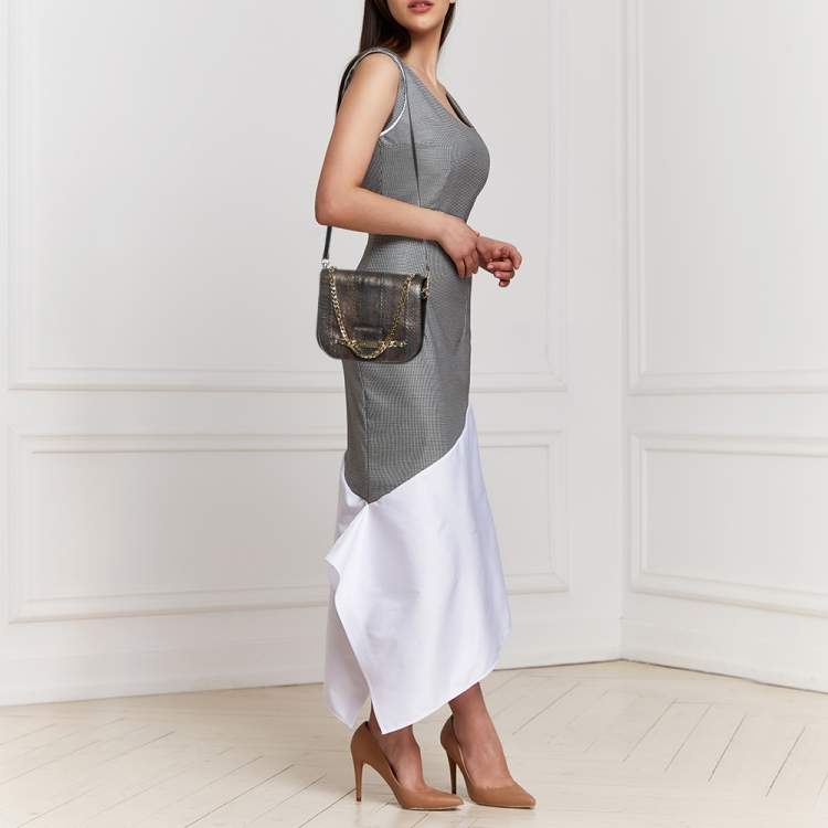 Pre Owned Jimmy Choo Metallic Bronze/Gunmetal Python Shadow Crossbody Bag
