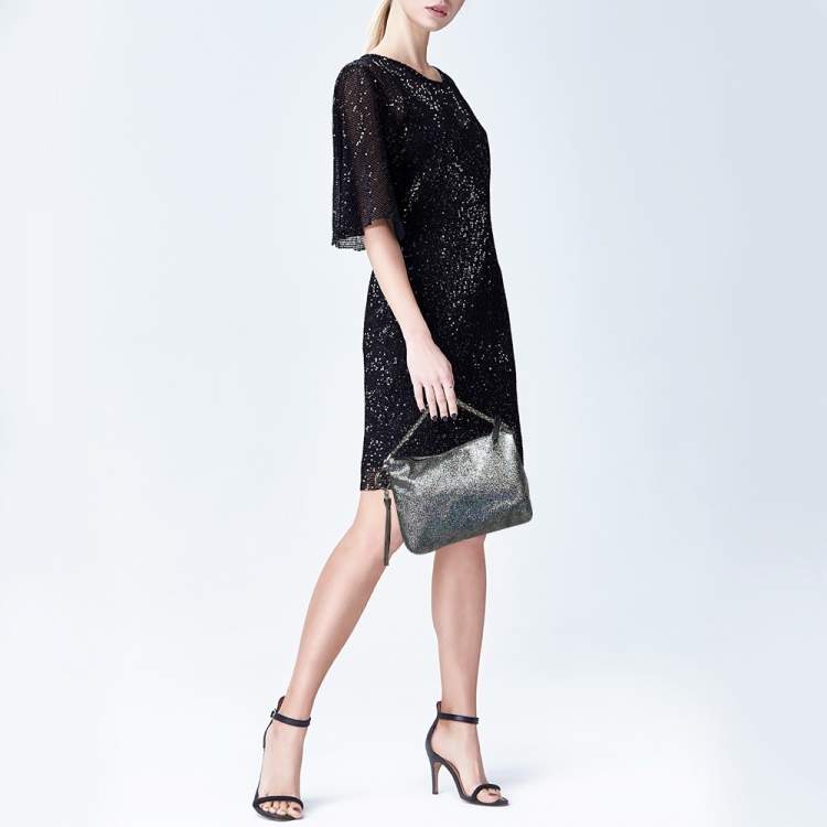 مملوكة مسبقًا Jimmy Choo Silver Glitter Fabric Chain Clutch