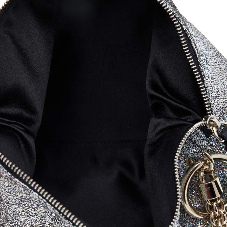 مملوكة مسبقًا Jimmy Choo Silver Glitter Fabric Chain Clutch