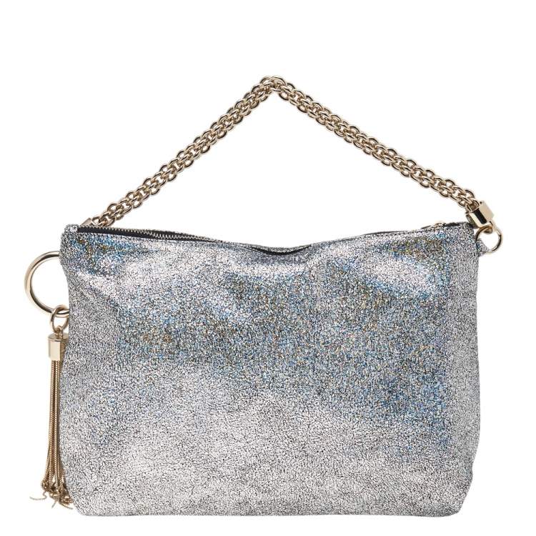 مملوكة مسبقًا Jimmy Choo Silver Glitter Fabric Chain Clutch