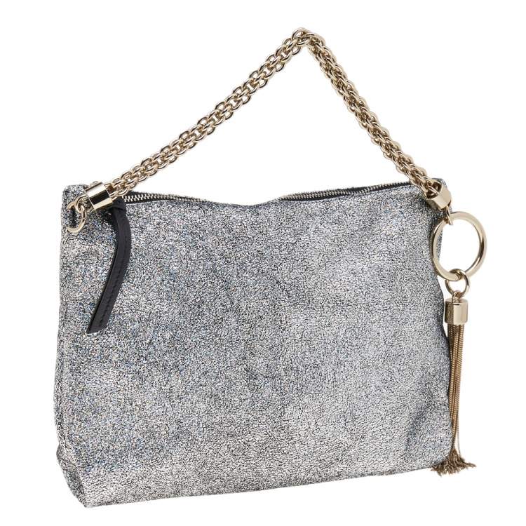 مملوكة مسبقًا Jimmy Choo Silver Glitter Fabric Chain Clutch