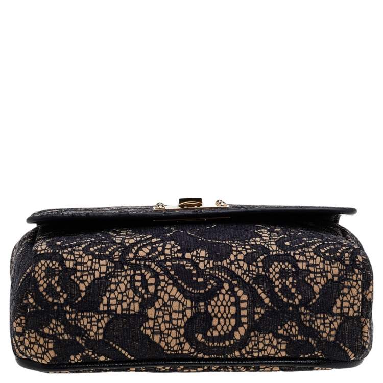مملوكة مسبقًا Jimmy Choo Black/Beige Lace And Suede Mini Ruby Crossbody Bag