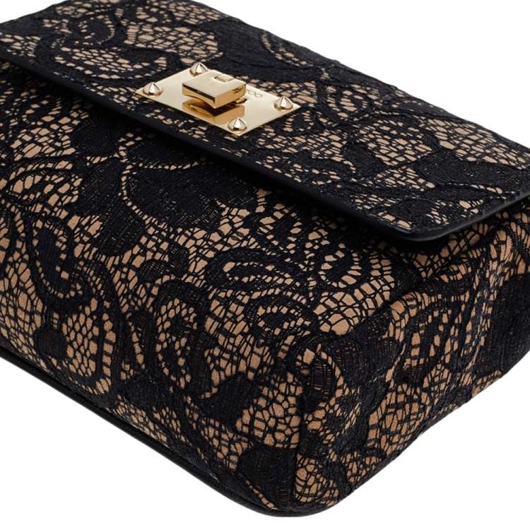 مملوكة مسبقًا Jimmy Choo Black/Beige Lace And Suede Mini Ruby Crossbody Bag