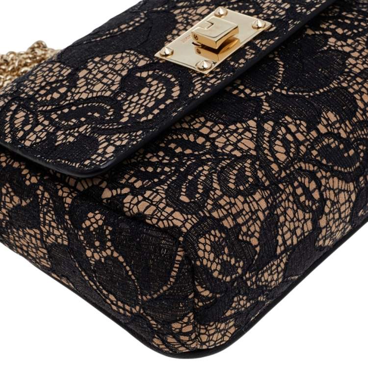 مملوكة مسبقًا Jimmy Choo Black/Beige Lace And Suede Mini Ruby Crossbody Bag