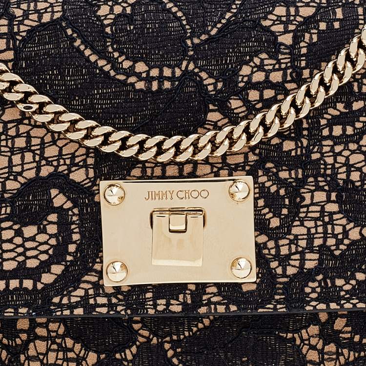 مملوكة مسبقًا Jimmy Choo Black/Beige Lace And Suede Mini Ruby Crossbody Bag
