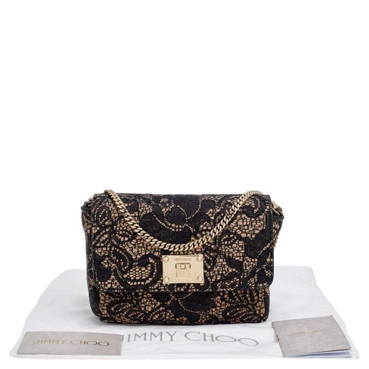 مملوكة مسبقًا Jimmy Choo Black/Beige Lace And Suede Mini Ruby Crossbody Bag