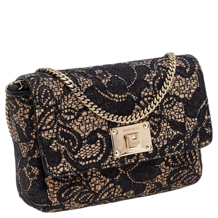 مملوكة مسبقًا Jimmy Choo Black/Beige Lace And Suede Mini Ruby Crossbody Bag