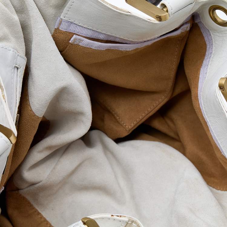 Pre Owned Jimmy Choo White/Light Beige Leather and Suede Maia Hobo