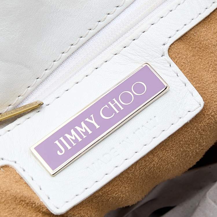 Pre Owned Jimmy Choo White/Light Beige Leather and Suede Maia Hobo