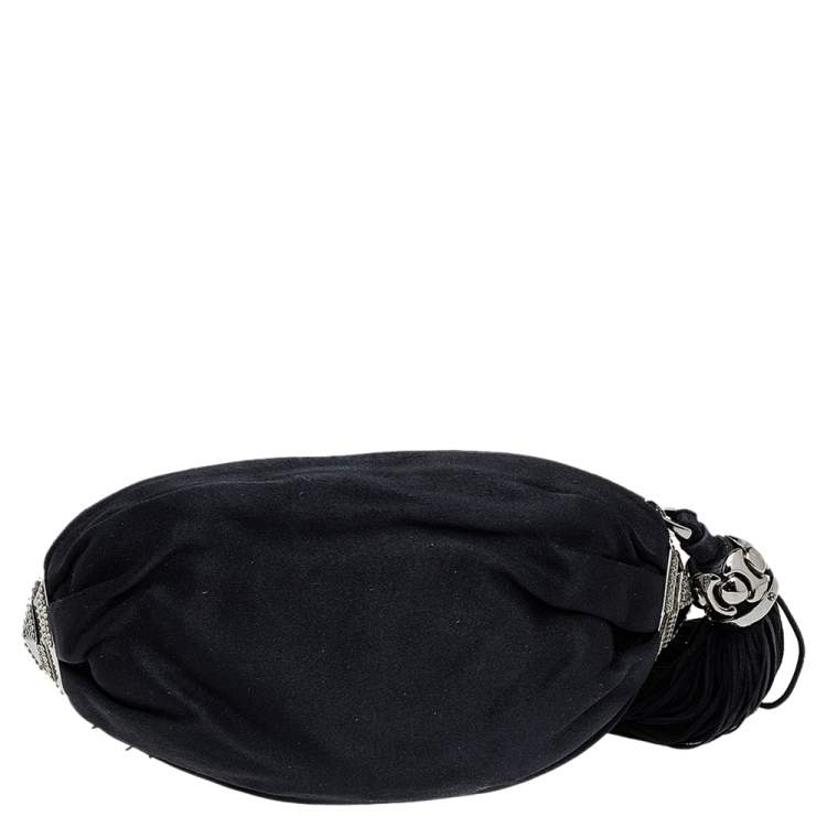 Pre Owned Jimmy Choo Black Satin Crystal Embellished Tassel Clutch