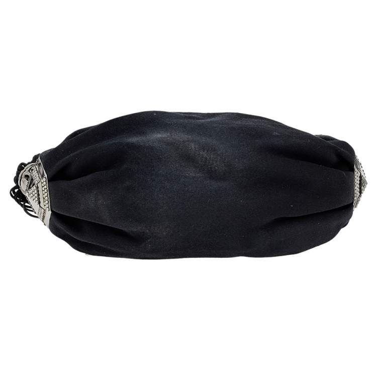 Pre Owned Jimmy Choo Black Satin Crystal Embellished Tassel Clutch