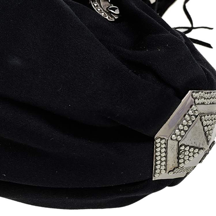 Pre Owned Jimmy Choo Black Satin Crystal Embellished Tassel Clutch